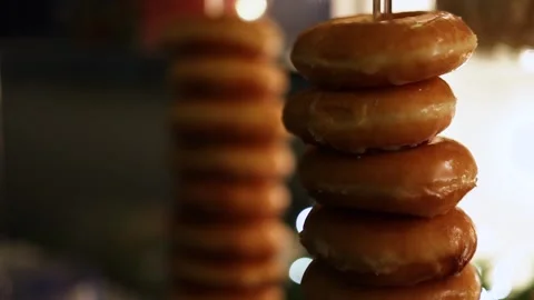 Delicious Glazed Donuts Stacked for Dessert Display at Reception Event Stock Footage 165193353