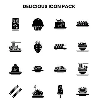 Delicious Glyph Bundle Icons Pack Stock Illustration
