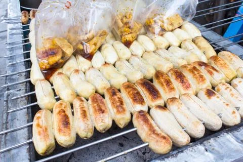 Delicious grilled banana snack. Stock Photos