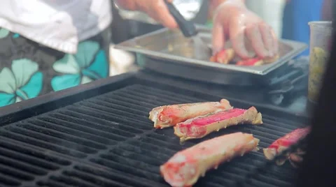 Delicious grilled seafood: Red crab Stock Footage 65773953