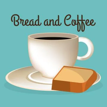 Delicious halved bread and coffee label Stock Illustration