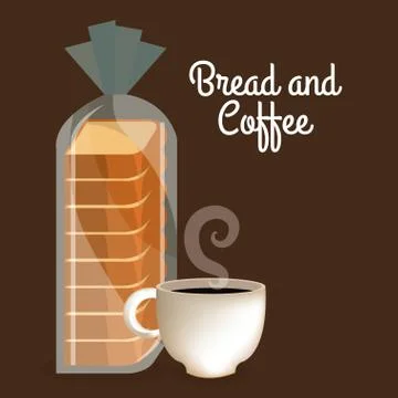 Delicious halved bread and coffee label Stock Illustration