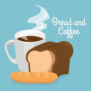 Delicious halved bread and coffee label Stock Illustration