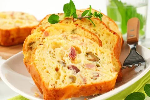 Delicious ham and cheese bread loaf slice Stockfoto's