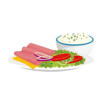 Delicious ham slice with dish delicious food isolated icon Stock Illustration