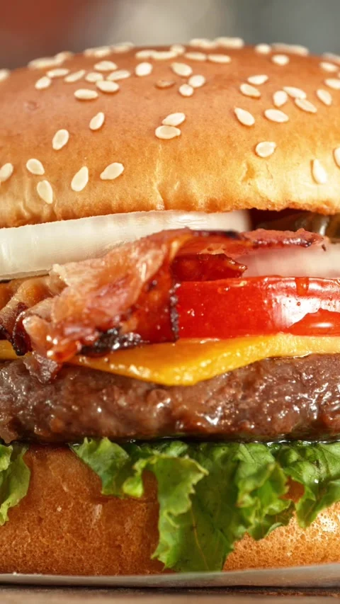 Delicious Hamburger with Cheese, Camera Moving Around. Stock Footage 296741447