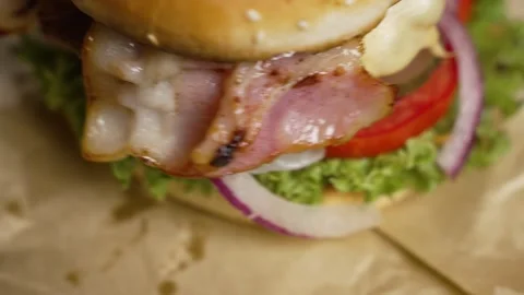 Delicious hamburger close-up Stock Footage 297004410
