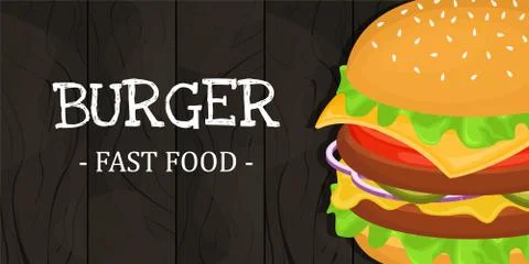 Delicious hamburger with cutlet. Vector illustration of fast food. Junk food. Illustrazione stock
