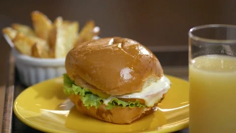 Delicious hamburger on a tray Stock-Footage 128002501