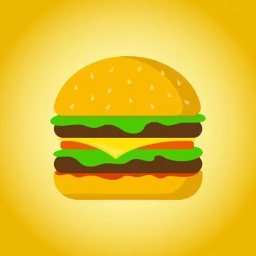 Delicious hamburger. Vector flat design burger icon . Colour and delicious bu Stock Illustration