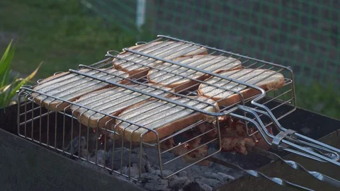 Delicious healthy bread is grilled on the fire Stock Footage 106479563