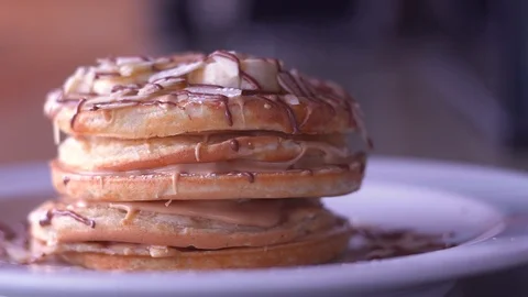 Delicious healthy pancakes on table Stock Footage 98241032