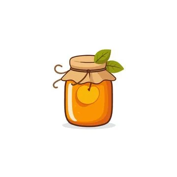 Delicious homemade apple jam in a rustic jar with leaves, evoking warmth an.. 스톡 일러스트