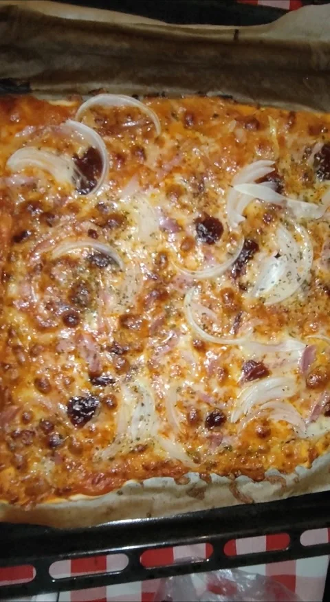 Delicious homemade rectangular pizza baking in oven Stock Footage 341512523