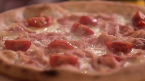 Delicious hot pizza stands on the table, close up Stock Footage 122071954