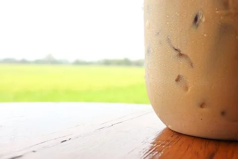Delicious iced coffee on the table. close up of Iced coffee Stock Photos