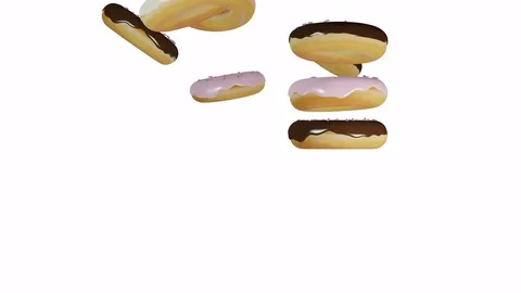 Delicious iced donuts tumbling down - 3d looping animation on white background. Stock Footage 80143450
