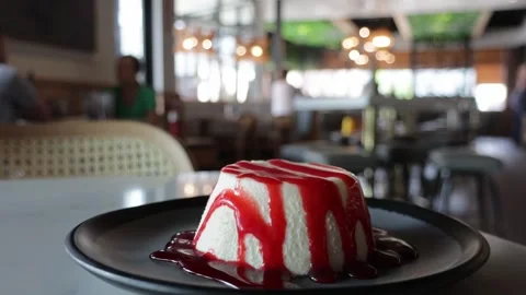 Delicious jelly dessert sits on a table in a modern restaurant. Stock Footage 345546862