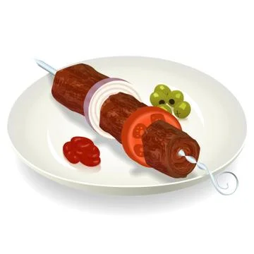 Delicious kebab on a plate Stock Illustration