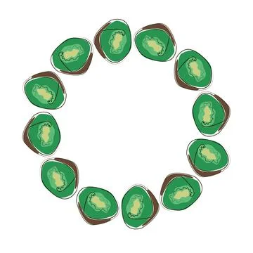 Delicious kiwi, collected in a composition in a circle on a white background Stock Illustration