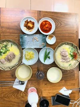 Delicious korean dishes on the table Stock Photos