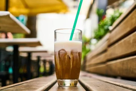 Delicious latte coffee on the table Stock Photos