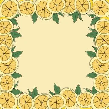 Delicious lemon, collected in a composition on a yellow background. Square frame Stock Illustration