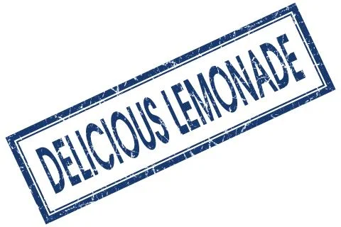 Delicious lemonade blue square stamp isolated on white background Stock Illustration