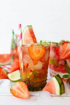 Delicious lemonade with strawberries Stock Photos