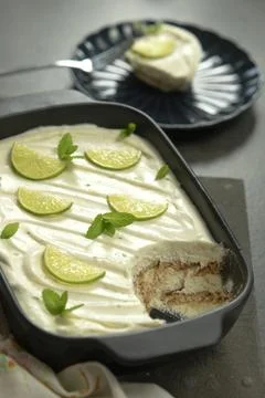Delicious lime pie, served on the table. Stock Photos