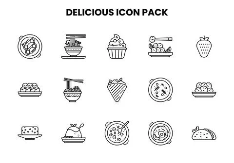 Delicious Line Bundle Icons Pack Stock Illustration