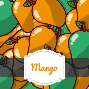 Delicious mango fresh fruit label pattern Stock Illustration