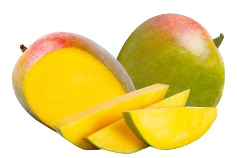 Delicious mango fruit isolated on white Stock Photos