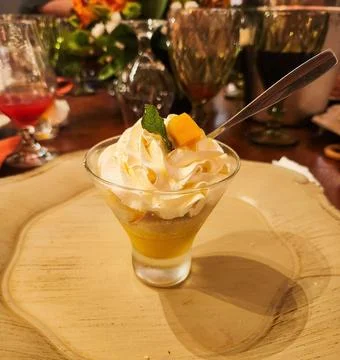 Delicious mango mousse dessert Stock Photos