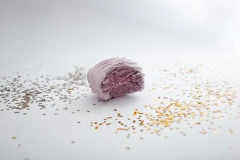 Delicious marshmallows on a white background with a bright decor Stock Photos
