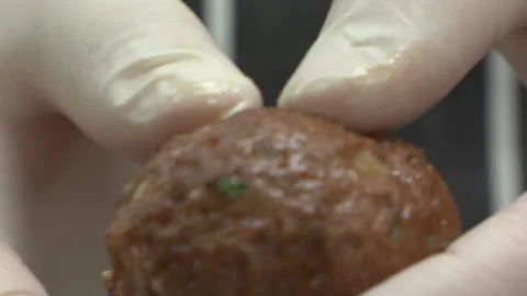Delicious Meatbal Being Opened Stock Footage 135703578