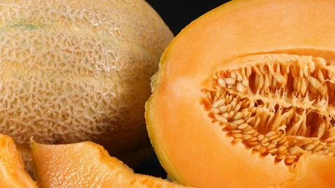 Delicious melon isolated on the black background Stock Footage 113681463