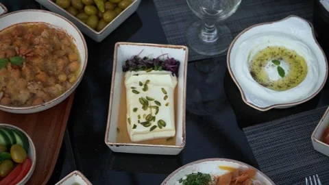 Delicious Middle Eastern Table Spread Stock Footage 319950162