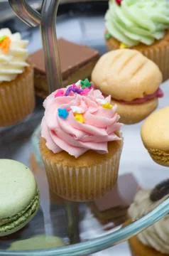A delicious mini cupcake with pink icing Stock Photos