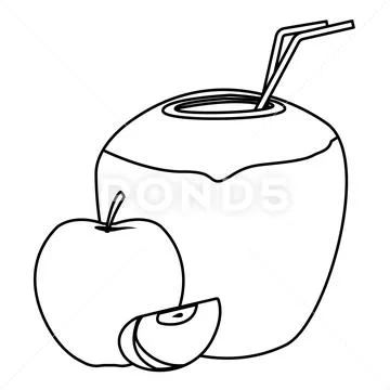Delicious mix of fruit cartoon in black and white Stock Illustration
