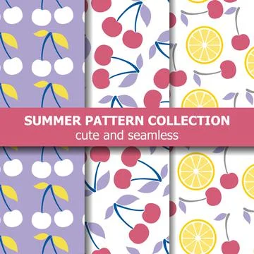 Delicious pattern collection with cherries and lemons. Summer banner. Illustrazione stock