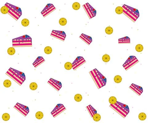 Delicious pattern with slices of cake and lemon slices Stock Illustration