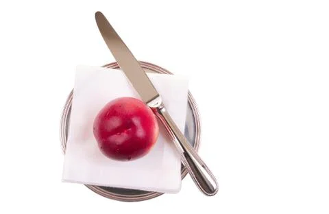 Delicious peach on a silver plate Stock Photos