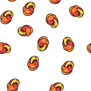 Delicious peach slice whole vector seamless pattern Illustrazione stock