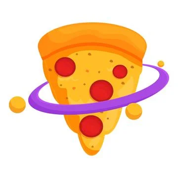 Delicious pepperoni pizza slice orbiting like a planet in outer space Stock Illustration
