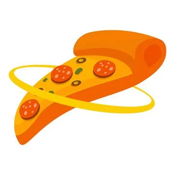 Delicious pepperoni pizza slice rotating in zero gravity Stock Illustration