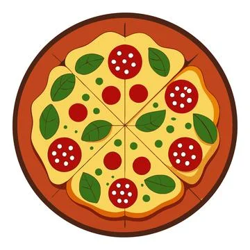Delicious Pepperoni Pizza Slices with Basil Illustration Stock Illustration