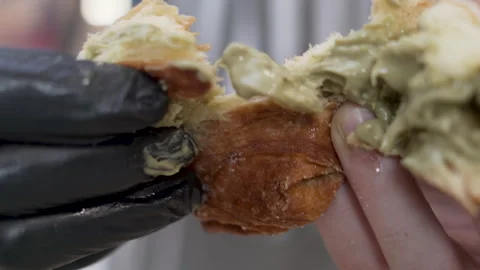 Delicious Pistachio Croissants on a Rustic Table Stock Footage 281860942