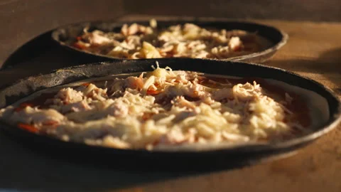 Delicious pita bread with cheese is baking in electric oven at kitchen Stock-Footage 146591213