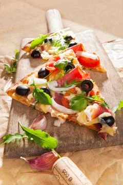 Delicious pizza background. Stock Photos